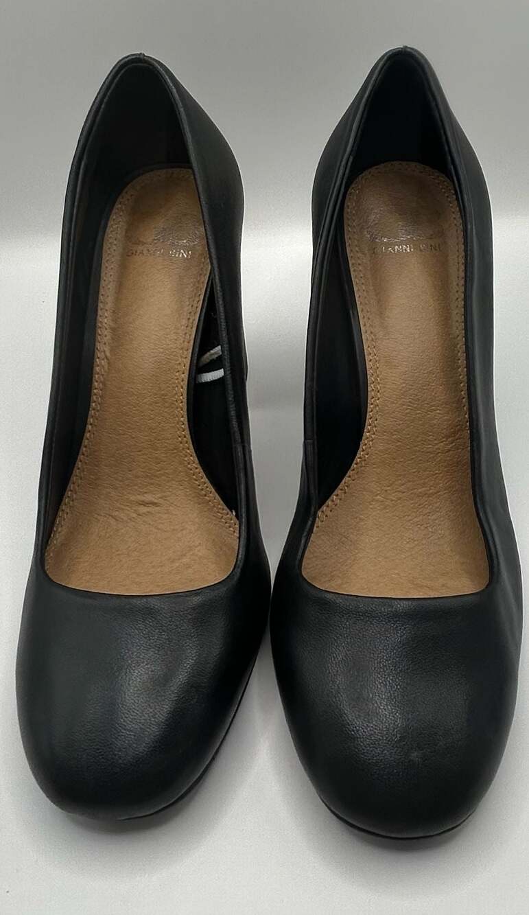 Gianni Bini Viienna Black Leather Block Heel Pumps Size 8.5M